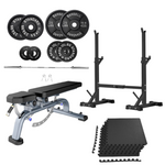 Bench Press Stack with Squat Rack, Weight Plates and Barbell Bar