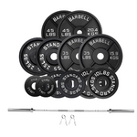 Squat Rack, Bench, Barbell & Weight Plates Stack
